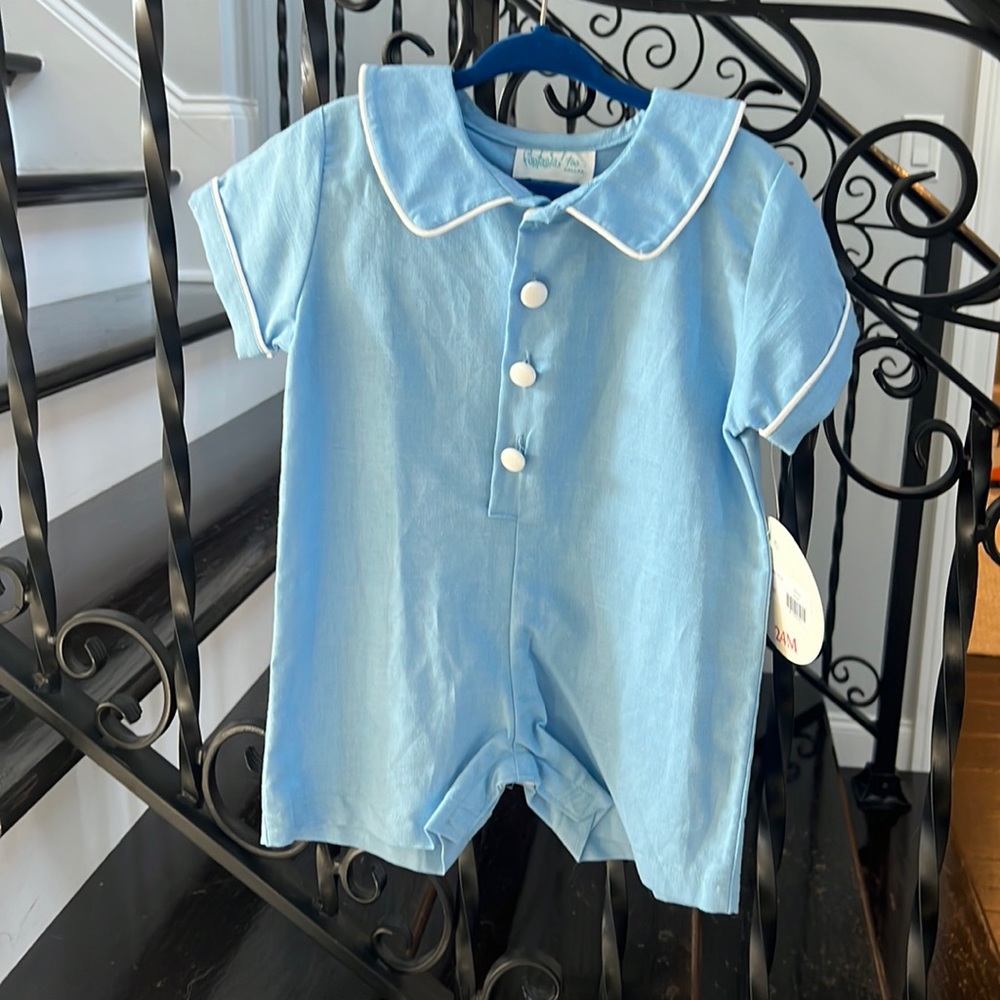 Boys blue linen romper. NWT. 24 months.